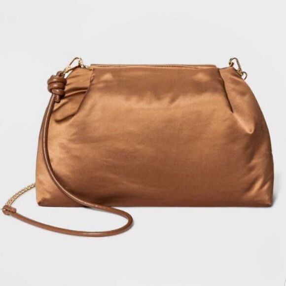 NWT A New Day Brown Gold Satin Party Clutch Crossbody Convertible Shoulder Bag - Picture 1 of 16